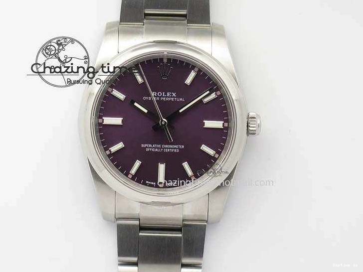 1225 Oyster Perpetual 34mm Ladies 114300 1:1 Best Edition Red Grape Dial On SS Bracelet A ZeroBulk 3802
